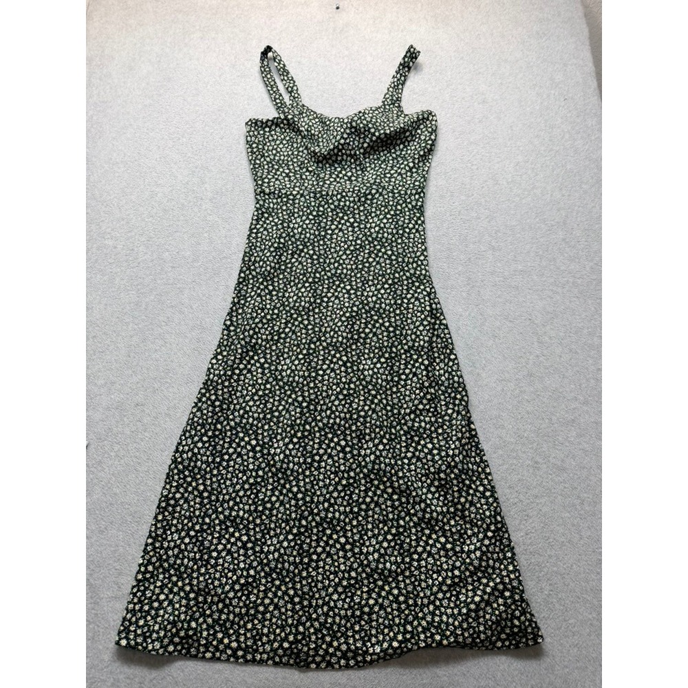 Dark Green Daisy Floral Print Sweetheart Neck Midi Dress A-Line Sleeveless Tank
